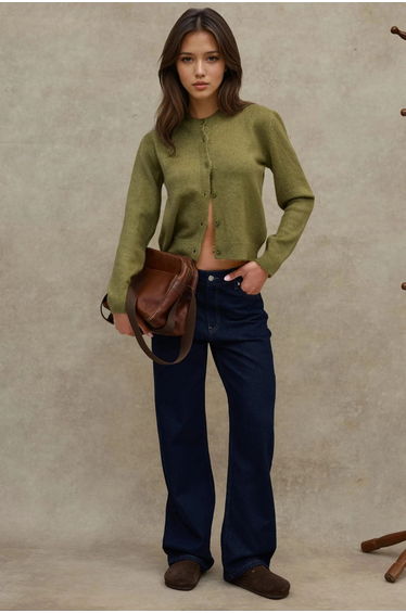 Crew Neck Knitwear Soft Touch Cardigan