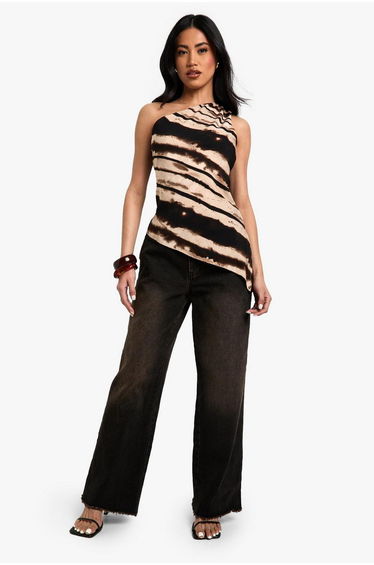 Zebra Print Satin Longline Cami Top - brown
