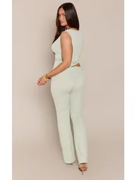 Shape Sage Green Onion Skin Fold Over Straight Leg Trousers - 2
