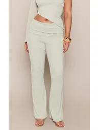 Shape Sage Green Onion Skin Fold Over Straight Leg Trousers - 1