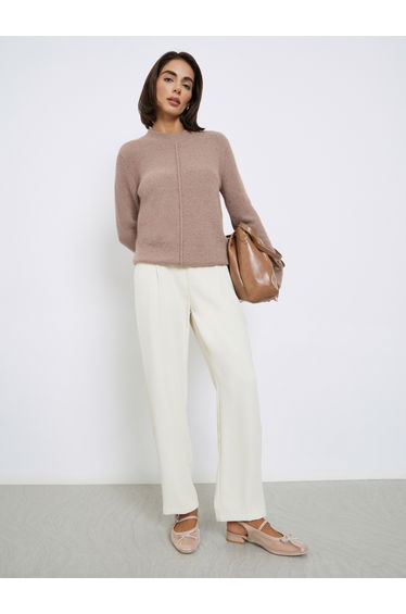 Beige Regular Fit Zip Up Sweater