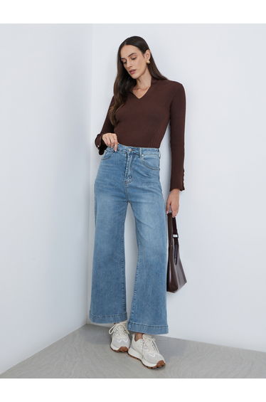 Mid Rise Wide Leg Faded Jeans