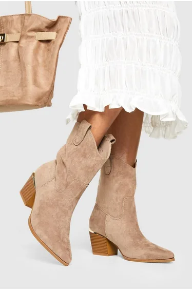 Faux Suede Calf High Western Boots