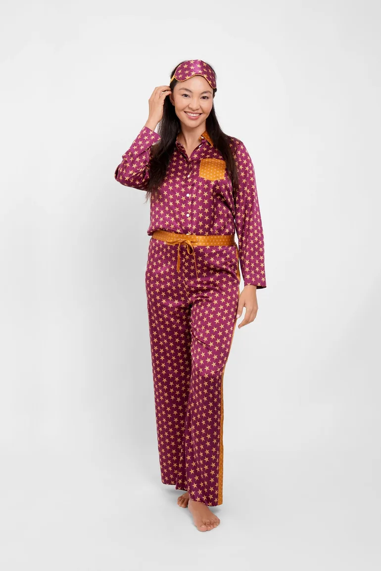 Silk Eye Mask / "Burgundy Stars"