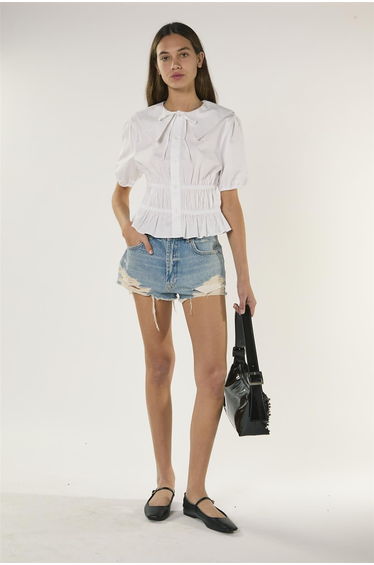 Smocked Waist Blouse - White