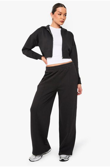Shrunken Zip Through Hoodie - black