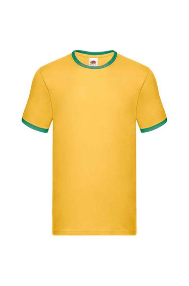 Fruit of the Loom Mens Ringer Contrast T-Shirt - Sunflower/Kelly Green