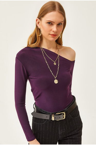 Women's Damson Asymmetric Collar Lycra Sandy Blouse