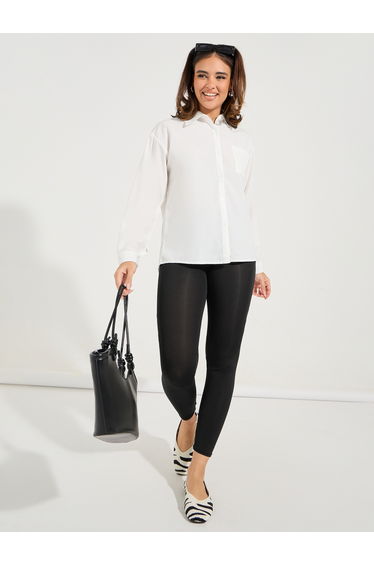 Oversized Solid Button Down Shirt with Dropped Shoulder