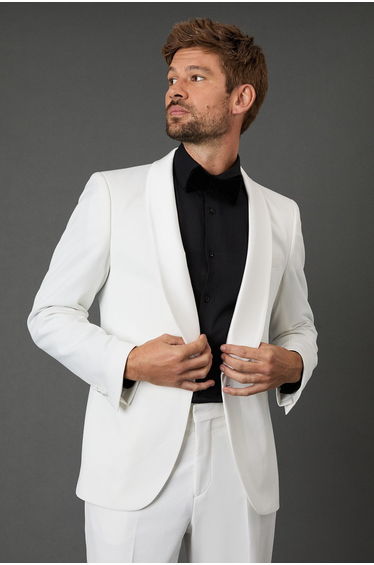 White Wide Lapel Tailored Fit Dinner Blazer