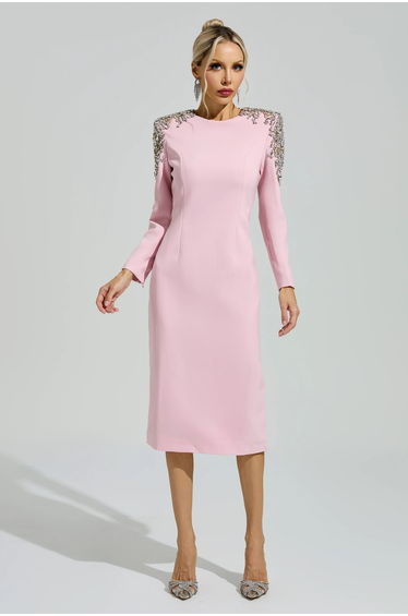 Brecht Pink Beaded Midi Dress