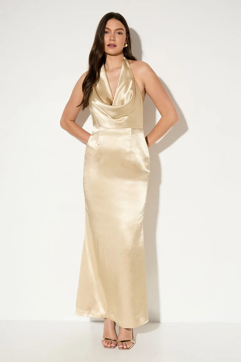 cream satin maxi dress Cream Satin Long Sleeve Maxi Dress