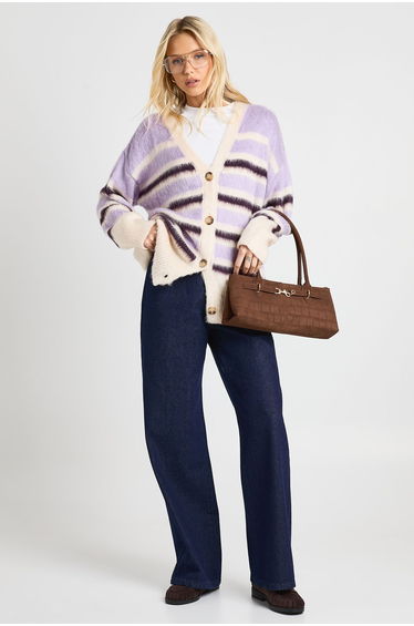 Super Soft Button Neck Detail Oversized Boyfriend Cardigan