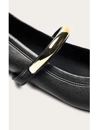 Black Soft PU Gold Strap Square Toe Ballet Flats - 4