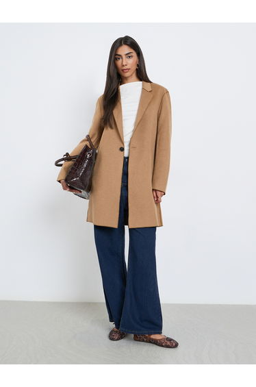Women Brown Midi Coat with Button