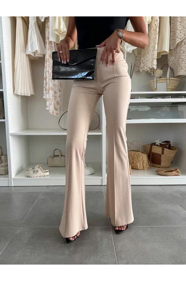 Beige High Rise Flare Pants