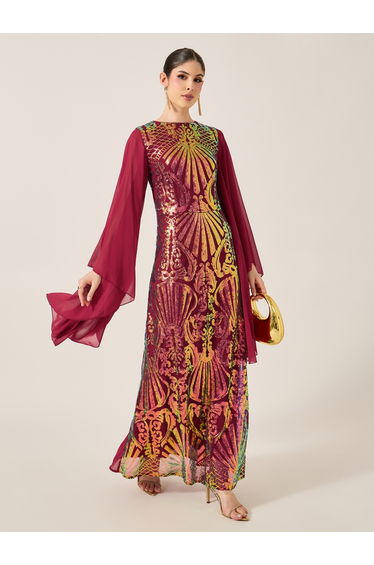 Angel Sleeve Embellished Panel Kaftan