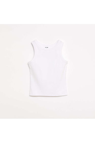 Ribbed Tank Top with Round Neck WHITE