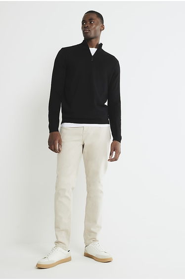 Black Slim Fit Half Zip Jumper