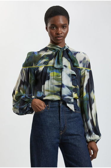 Viscose Floral Print Woven Tie Neck Blouse