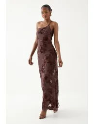 Asymmetric Neckline Floral Textured Maxi Dress
