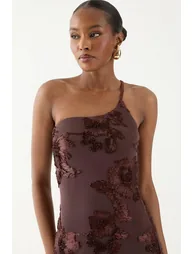 Asymmetric Neckline Floral Textured Maxi Dress - 2