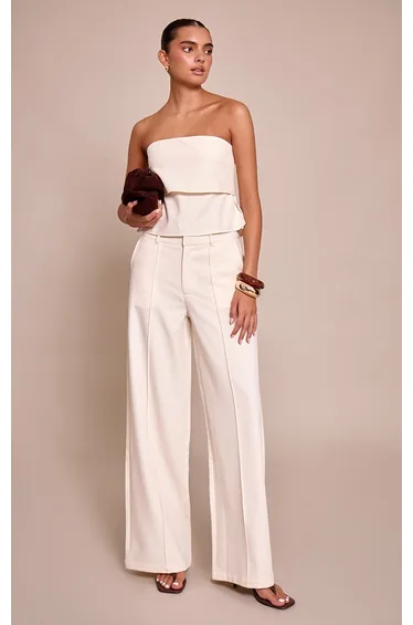 Cream Fold Over Tailored Bandeau Top