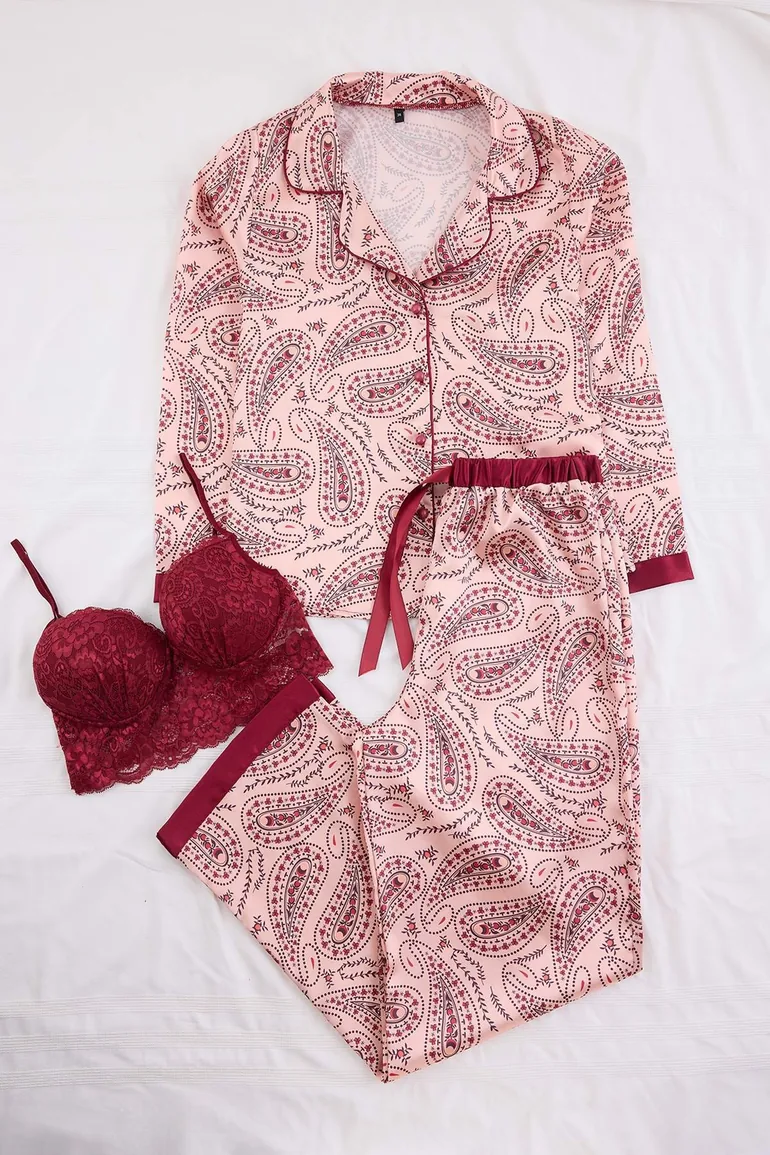 Multi Color Ethnic Satin Woven Pajama Set - 3