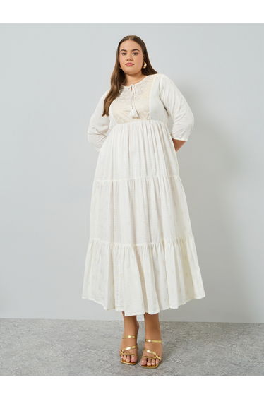 Plus Size Cream Foil Print Tiered Maxi Dress