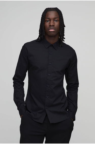 Muscle Fit Long Sleeve Shirt - black