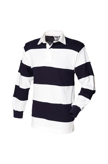 Front Row Mens Stripe Sewn Rugby Polo Shirt - White/Navy product thumbnail 3