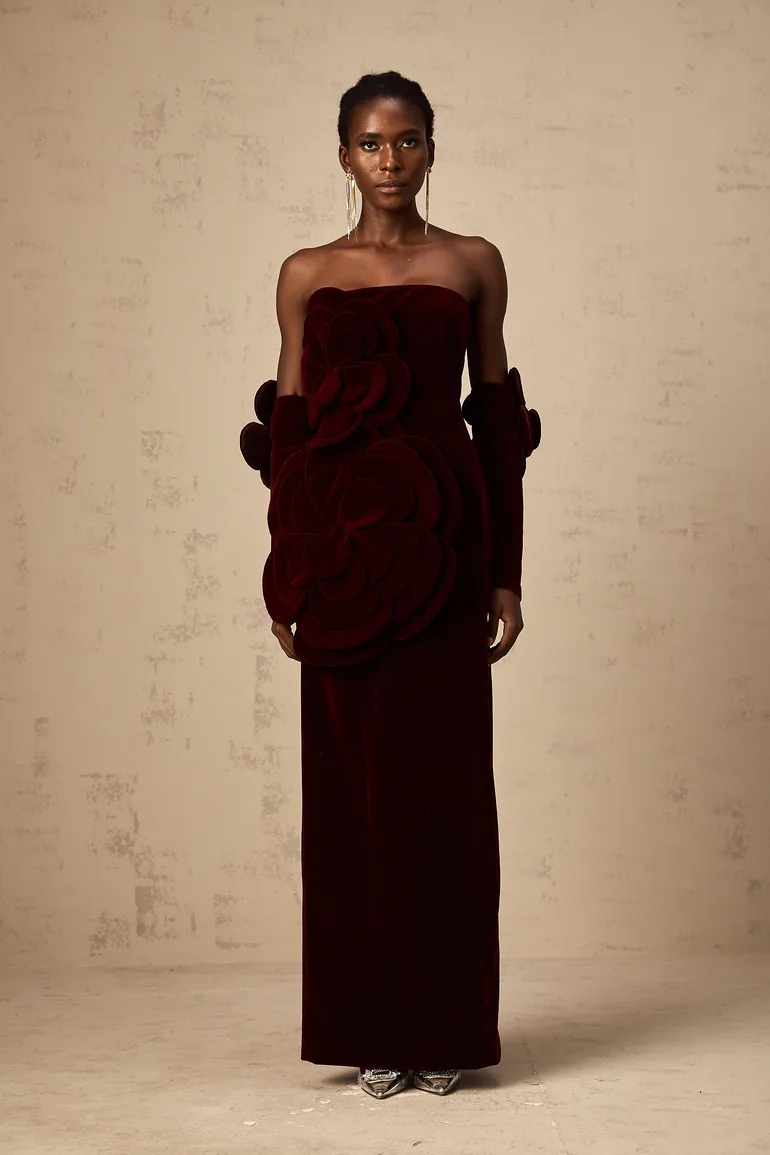 Azura Red Floral Appliqué Maxi Dress - 6