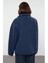 Winter Essentials Indigo Thick Fleece Zippered Stand-Up Collar Pocket Knitted Sweatshirt - 4