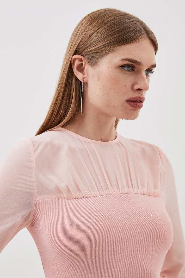 Figure Form Woven Bandage Knit Mix Dress - 1