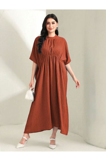 Brick Bat Sleeve Modest Dress
