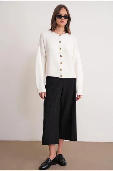 Mixray Buttoned Ribbed Knit Cardigan