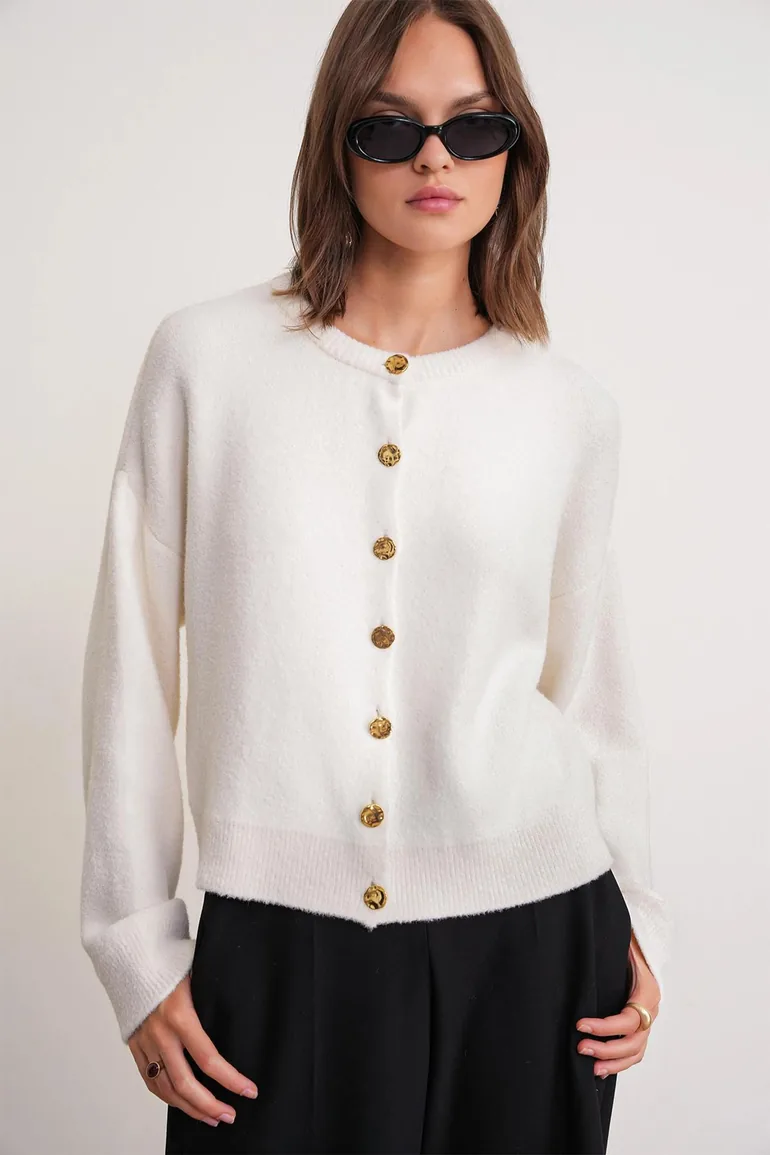 Mixray Buttoned Ribbed Knit Cardigan - 1