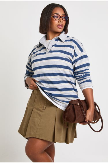Plus Utility Twill Pleated Skirt - khaki