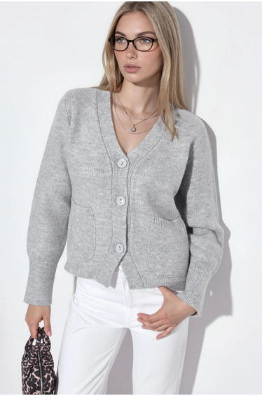 VIORNA Women's Ribbed V-neck Button Cardigan
