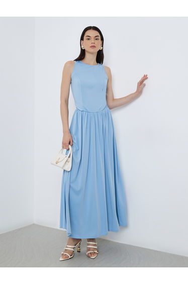 Solid Sleeveless A-Line Dress