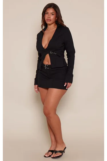 Shape Black Tailored Double Buckle Mini Skirt