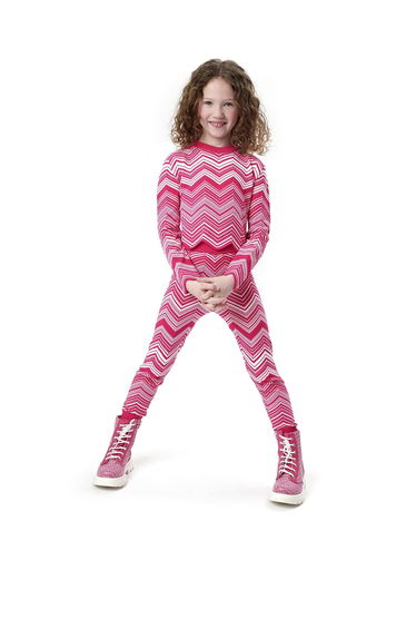 Girls Zigzag Knitted Leggings in Pink
