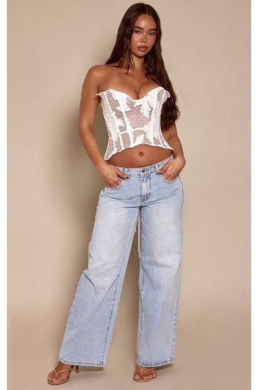 White Floral Lace Textured Corset