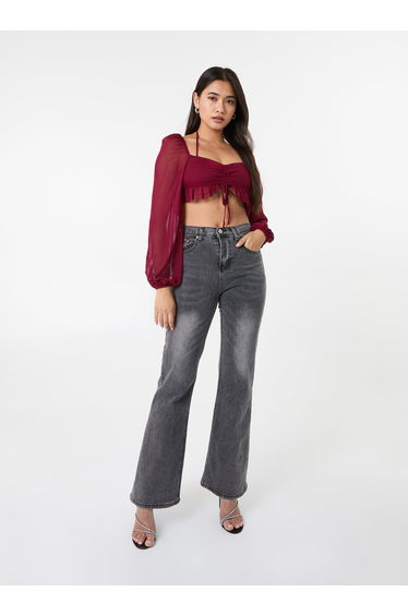 Long Sleeve Halterneck Crop Top