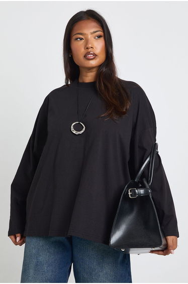 Plus Basic Oversized Long Sleeve T-Shirt - black