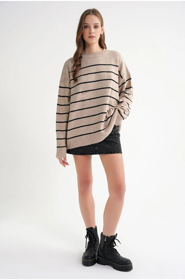 Mixray Striped Knit Pullover Sweater