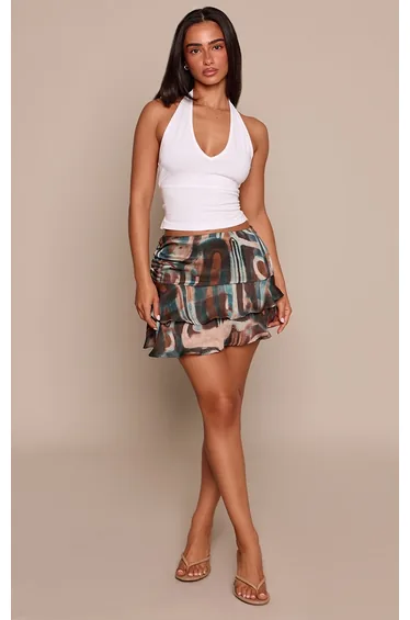 Petite Multi Printed Double Frill Hem Chiffon Mini Skirt