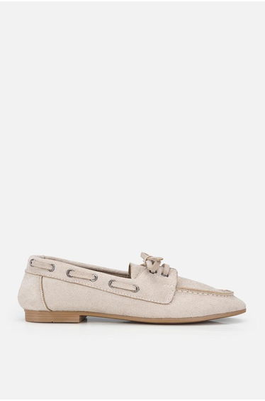 Woman's beige suede lace-up loafer