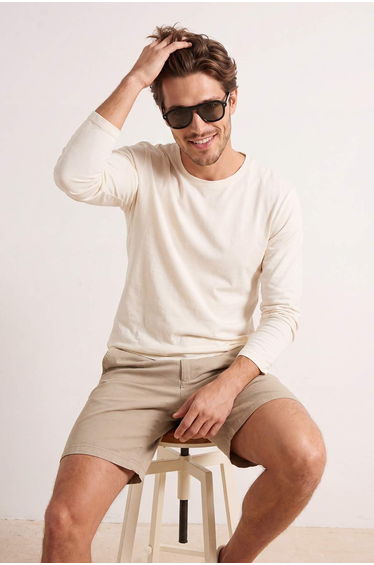 Beige Off-Shoulder Regular Fit Premium Tok Fabric Cotton T-Shirt
