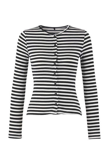 Anthracite Striped Regular/Normal Fit Buttoned Long Sleeve Knitted Blouse